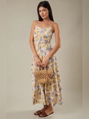245. Gilli Yellow & Blue Floral Patchwork Maxi Dress